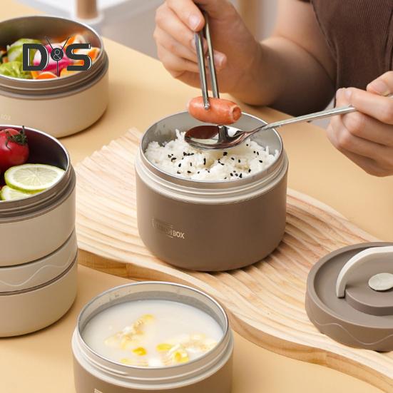 1 комплект, 420/550 мл ланч-бокс из нержавеющей стали с герметичной крышкой, двухслойный, пищевой, посудомоечная машина, микроволновая печь, морозильник, безопасный для студентов, круглый термос