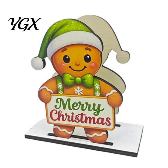 Decorative Kitchen Accessory Wooden Christmas Napkin Holder, Gingerbread Man And Deer Design, Rustic Farmhouse Holder Vertical Paper Towel Storage for