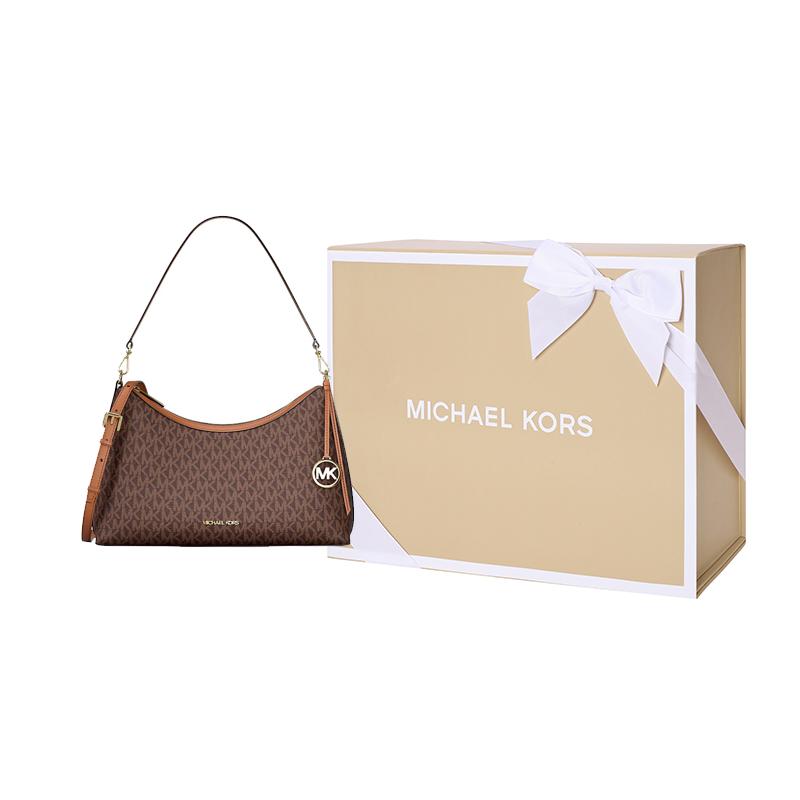 Michael Kors Sammy Gold Hardware Logo Print Coated Canvas Synthetic Leather Shoulder Bag Medium Women shoulder bag Brown 35T6G8SC6B-BROWN