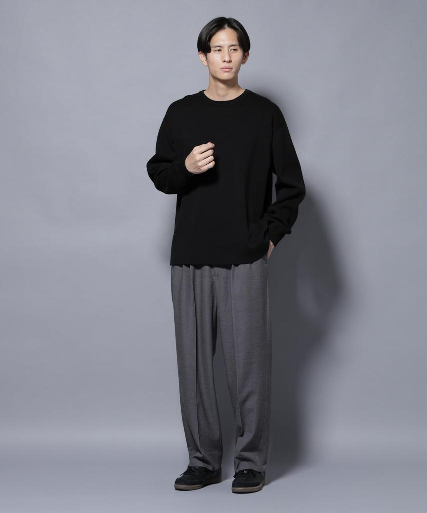 Nano Universe Milano Rib Wide Crew Neck Size Knit, Men's, M, 010, Black, 672-5222216