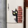 Creative Red Brick Small Black Cat Peeping Refrigerator Home Background Decoration Wall Stickers