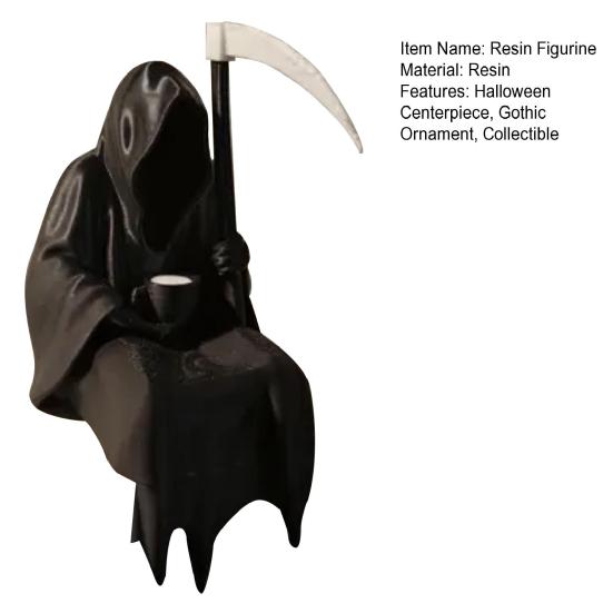 Sitting Grim Reaper Figurine Black Robe Man Ornament Gothic Faceless Man
