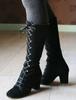 Cloth007Сапоги на блочном каблуке с круглым носком, женские ботинки до середины икры со шнуровкой, ботинки в готическом винтажном стиле