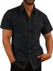 European and American Men's Shirt, Double Pocket Cotton Linen Short Sleeved Shirt, Casual Vacation Shirt