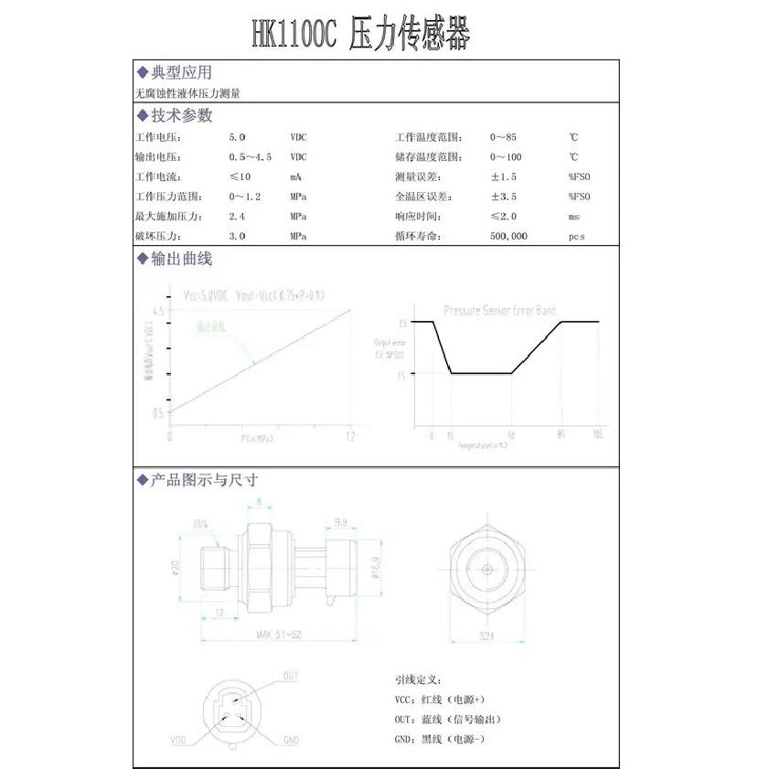 G1/4 0-1.2MPa Pressure Transmitter Sensor for Water Gas Oil Industrial Gauge Monitoring Device