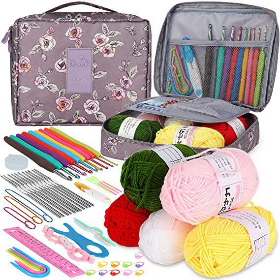 58-Piece Crochet Kit: Beginner's Portable Yarn & Knitting Tools