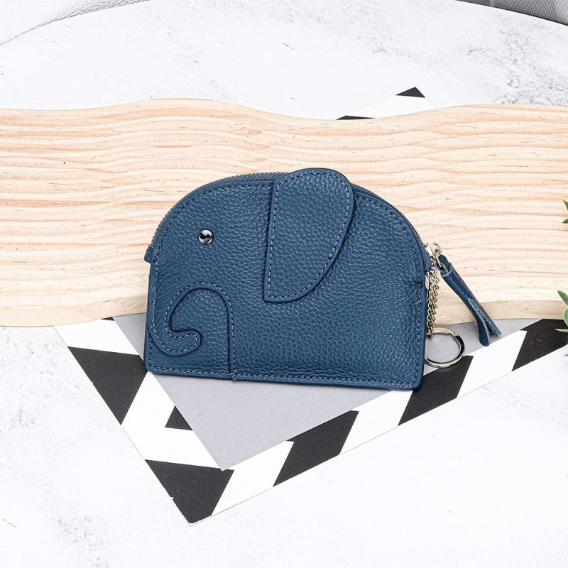 First-layer Cowhide Women's Change Purse Japanese Elephant Creative Tassel Zipper Bag Genuine Leather Key Coin