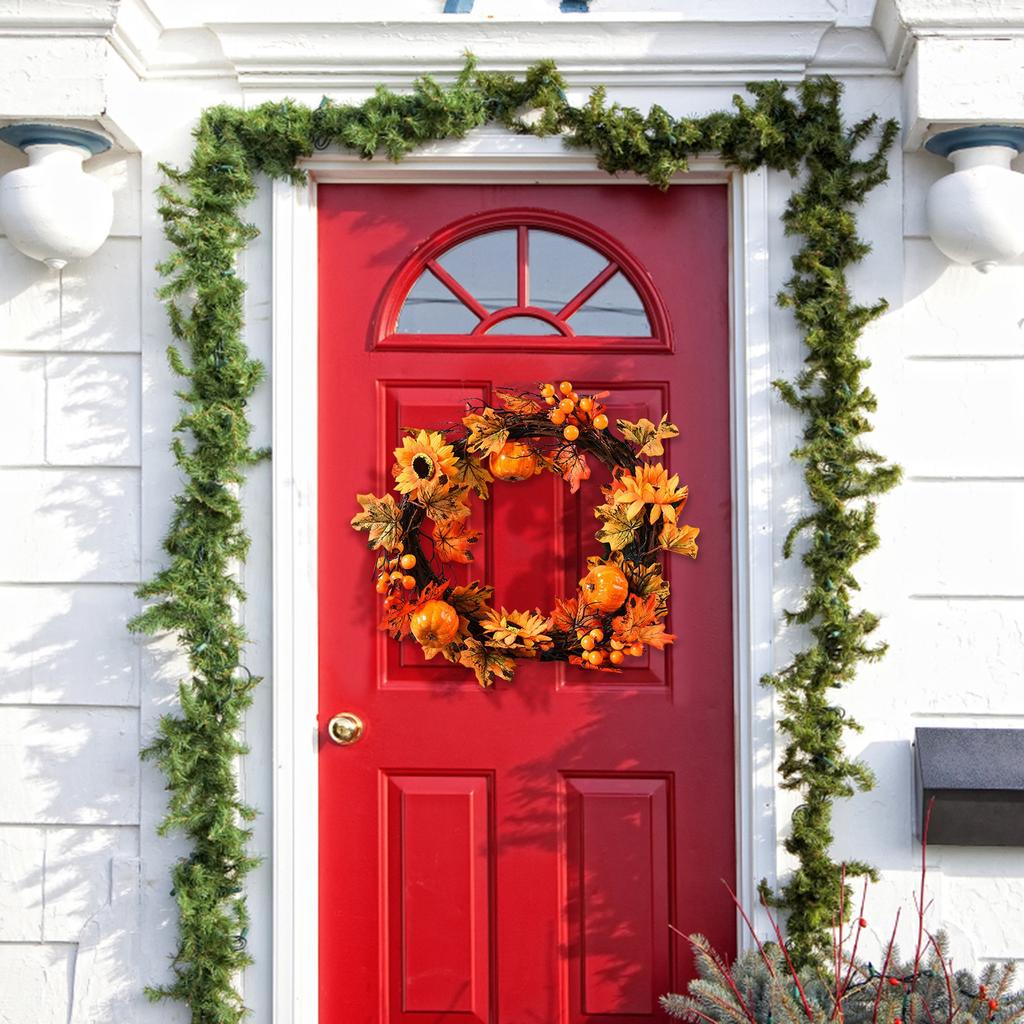 Хэллоуин Осеннее украшение для дома Подсолнух Ягода Дверь Подвесной висячий круг День благодарения Кленовый лист Венок Украшение