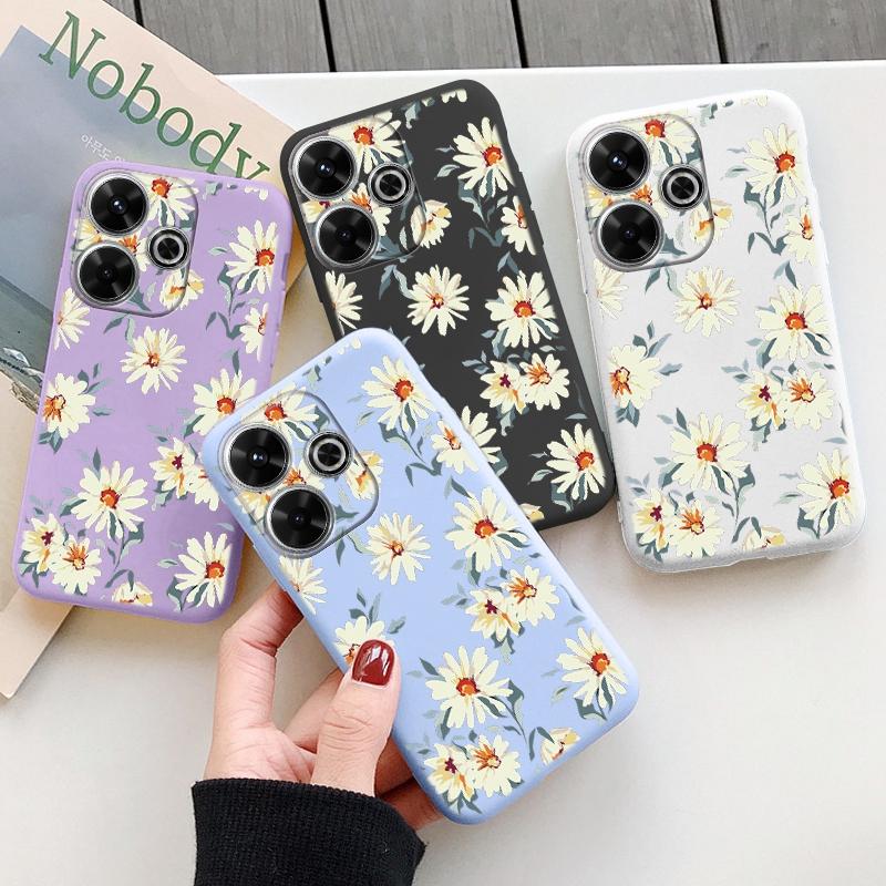 Мягкий силиконовый чехол с цветком для Samsung A55 A35 M35 S24 Xiaomi Redmi Note 13 Pro 14 Poco C65 iPhone Huawei Honor 200 70 Realme 9 Camera Противоударный чехол
