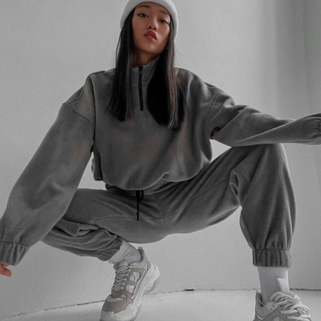 Fashion Casual Loose Zipper Stand-up Collar Sweater Two-piece Set