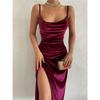 Сексуальное облегающее платье-слинг из бархата с разрезом, женское