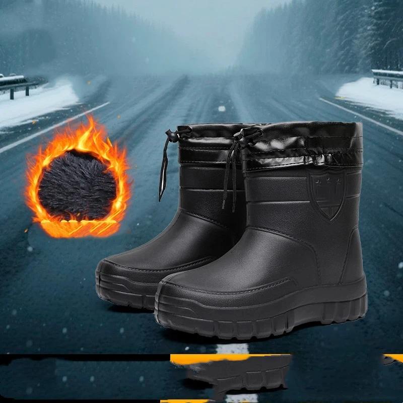Мужские зимние уличные плюшевые теплые ботинки-полусапоги от дождя и снега