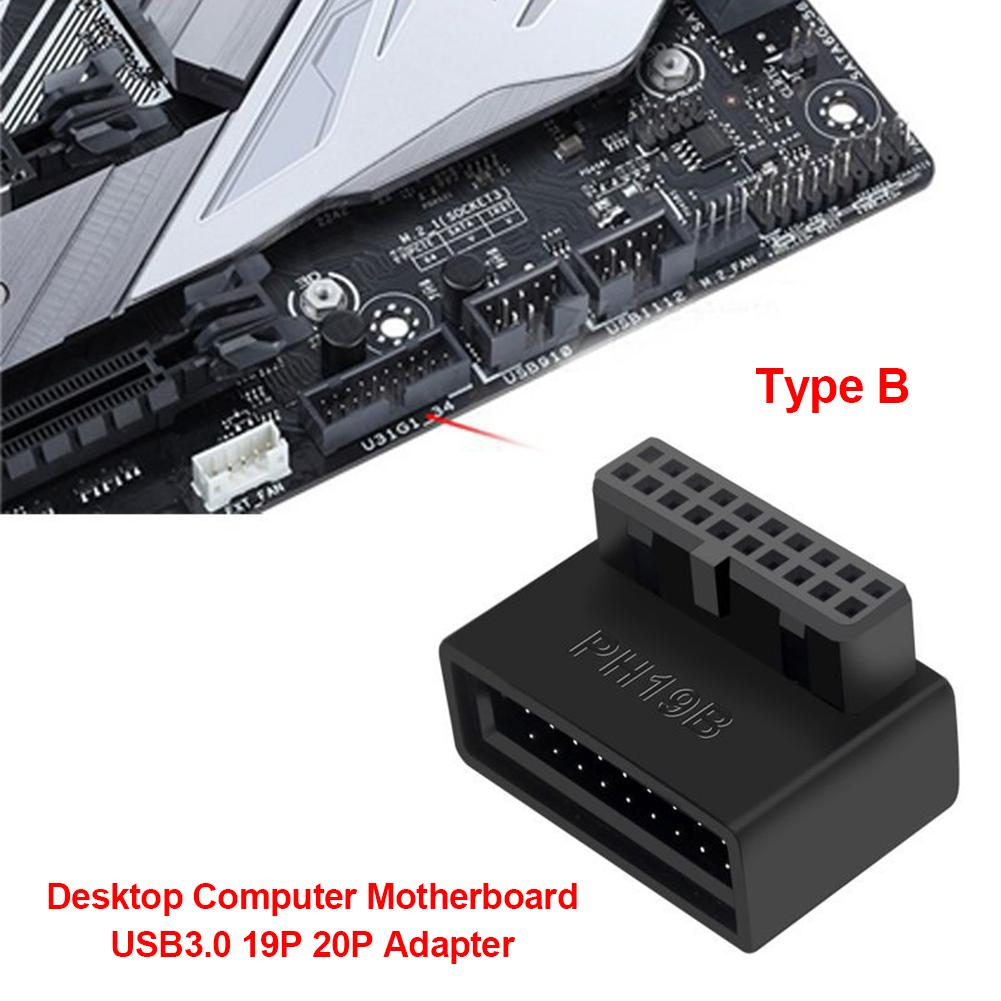 USB Header Adapter for Computer Motherboard USB 3.0 19P 20P 90 Degree Plug-in Converter PC Mainboard Connector