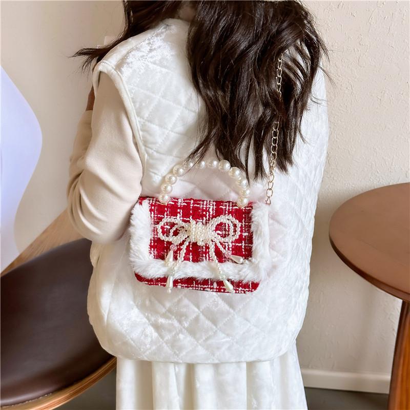 Elegant Pearl Red Childrens Handbag For Girls Featuring Breathable And Material Wearresistant