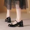 2025 Spring New Retro Bow Gentle Wind Shallow Mouth Thick Middle Heel Mary Jane Shoes Leather Breathable Single Shoes Women