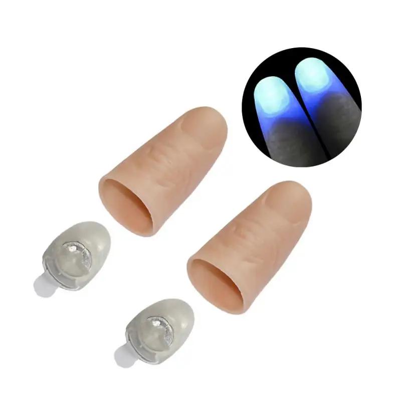 1/1/1pair Thumb Tip Finger Fake Magic Trick Funny Flashing Fingers Funny Prank Party Magician Accessories LED Glow Festival Gift