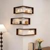Corner Wall Shelves Wood Corner Floating Storage Shelves Wall-Mounted Display Rack for Book Plants Photos