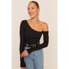 Black Fitted Off Shoulder Corded Cotton Stretch Knitted Blouse Twoaw23bz00475