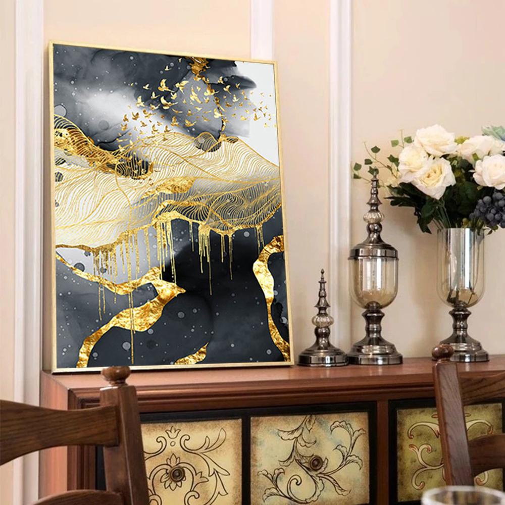 Golden Black Marble Canvas Art Luxury Painting Decoration Home Wall Art Picture for Living Room Canvas Wall Art Pictures Decor