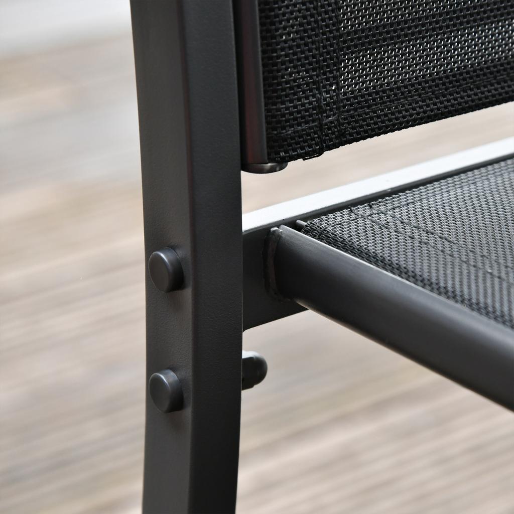 Outdoor Lounge Set. 4-Piece with 1 Coffee Table, 2 Garden Chairs, and 1 Metal Bench. Black