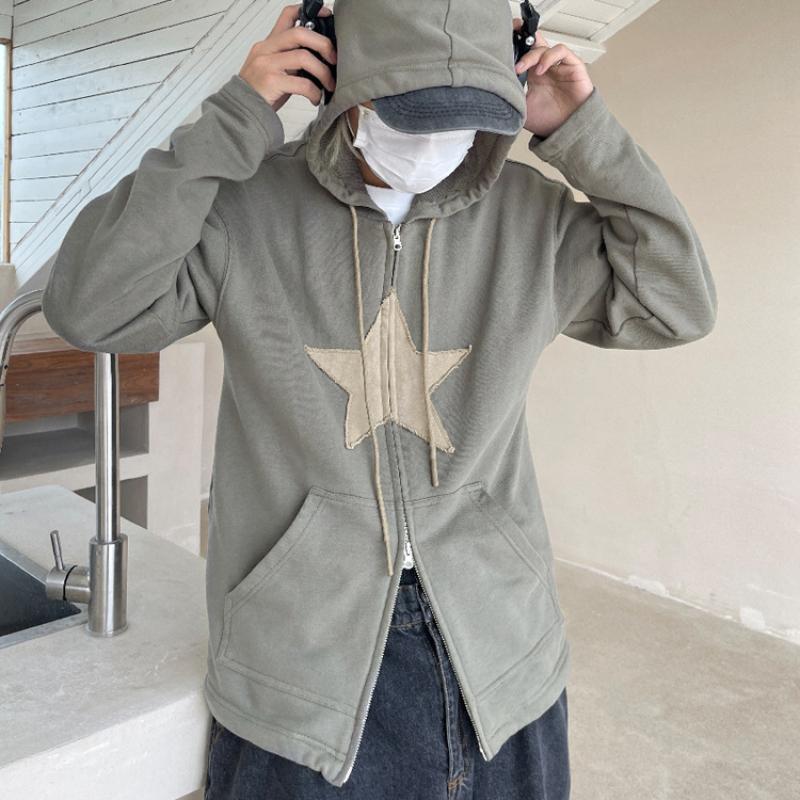 Готический Harajuku, винтажные толстовки со звездами, корейская мода, свободная толстовка на молнии с длинными рукавами в стиле хип-хоп, куртка Y2k, стильная одежда