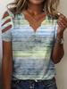 Women's Fashion, Elegant, Printed Wave V-Neck Off-Shoulder Lace-Up Short Sleeve T-Shirt