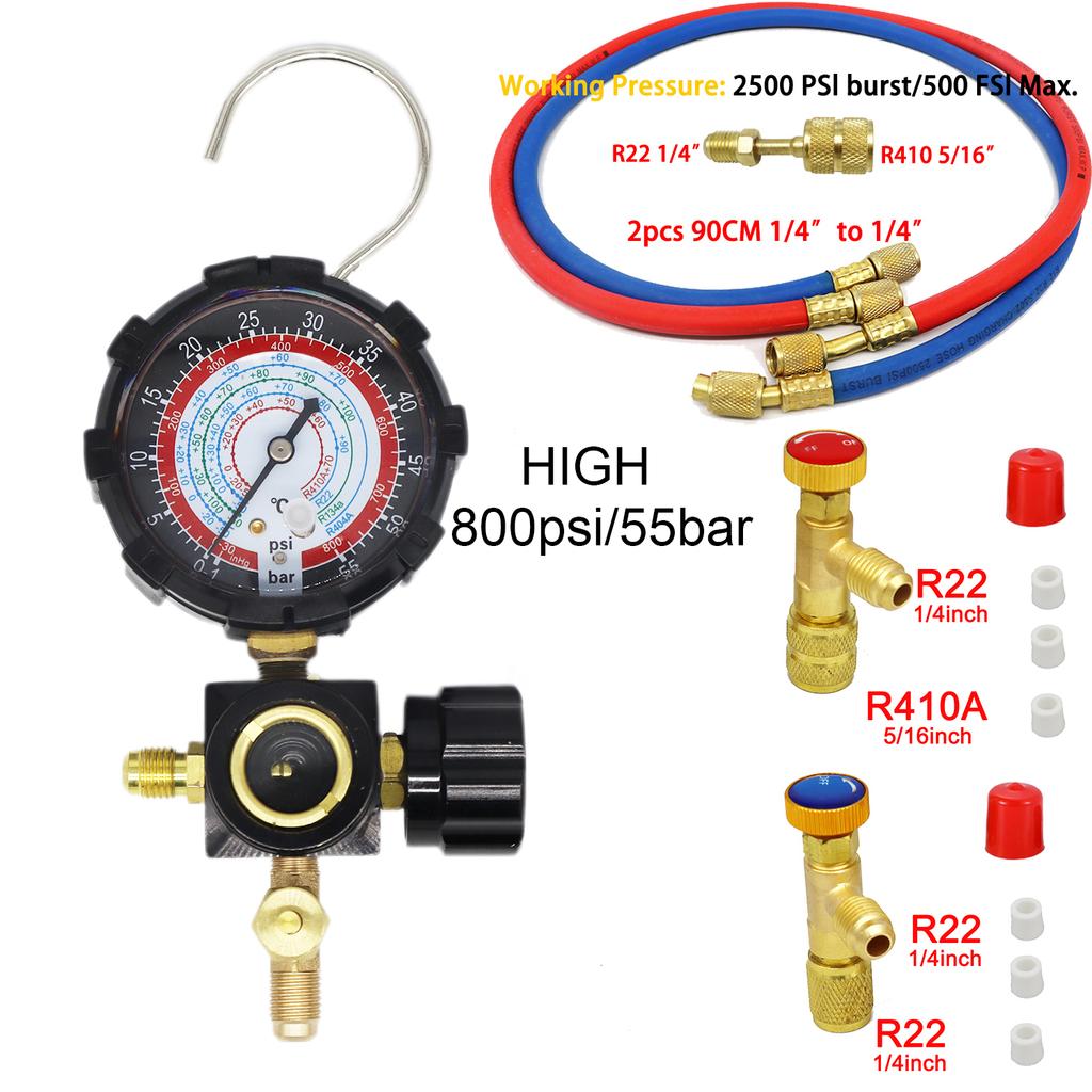 R410A Recharge Kit AC Charging Hose R134A R22 Manifold Gauge Hose Kit for Air Condition Refrigeration Charging R410A Adapter