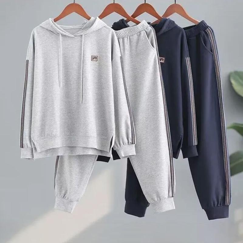 Женский костюм из 2 предметов, хлопковый свитшот, брюки, хлопковый свободный повседневный летний костюм из двух предметов, спортивный топ с капюшоном и брюки