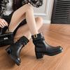 This Year's Popular Western Style Retro Pleated Boots Short Boots Women's 2025 Autumn and Winter New Round Square Head Thick Heel Martin Boots