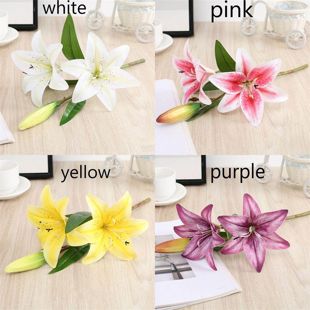 Ornament Desktop Home  Decor Two Flowers and One Bud Artificial Plants Fake Lily Artificial Flower