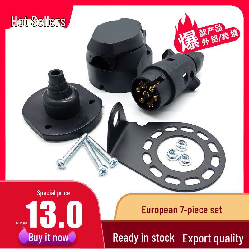 European 7-Pin Nylon Plug Socket with Rubber Pad for RV Trailer