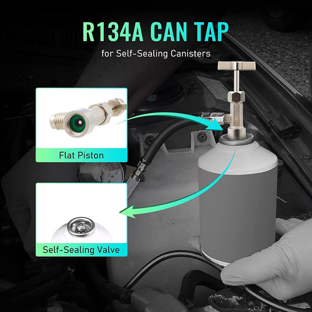 Self Sealing Can Tap Valve 1/4in 1/2in Thread Stainless Steel Refrigerant Dispenser Can Opener with Hose Adapter for Car
