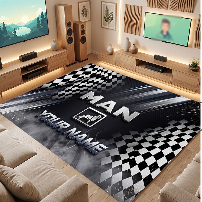 MAN Truck Personalized Crystal Velvet Carpet, Customized Name Text Soft Anti‑Slip Rug for Living Room Bedroom
