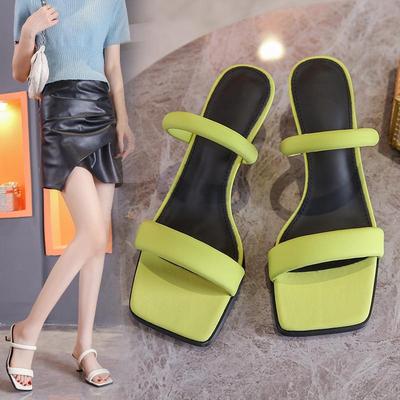 Модные шлепанцы с открытым носком на высоком каблуке, женские летние новые шлепанцы на толстом каблуке средней высоты с квадратным носком, туфли-стилеты, роскошные женские шлепанцы