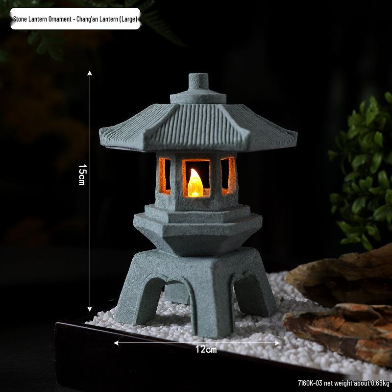 Envy Porcelain Stone Lantern: Small Chinese Pavilion Ornament for Desktop or Fish Tank Scenery.