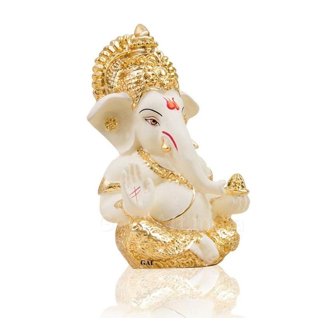 Ganesha Gold Plated Idol for Car Dashboard Ganesha Murti Ganpati Idol for Home Decor Puja Lord Ganesh Statue Gift
