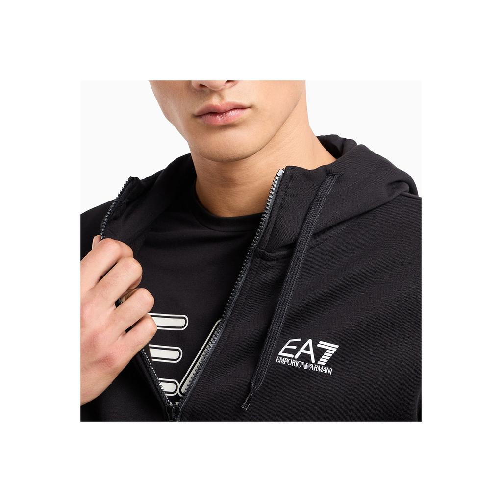 Emporio Armani EA7 Осень/Зима 24 Худи на молнии с принтом-логотипом из букв, с длинным рукавом, повседневный спортивный костюм, мужской костюм, черный 8NPV68-PJVTZ-1200