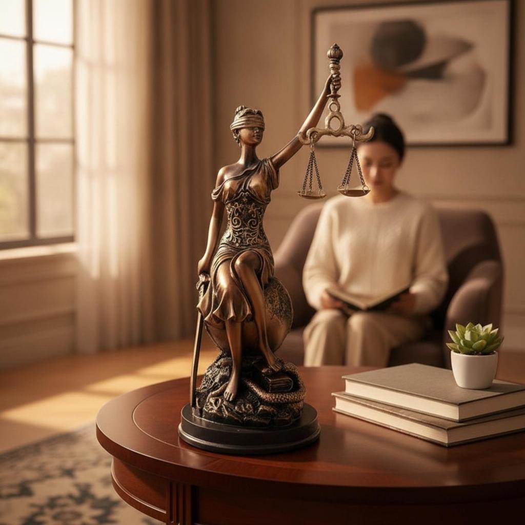 Bronze-Finish Lady Balance Decor Piece Classical for Office, Entryway