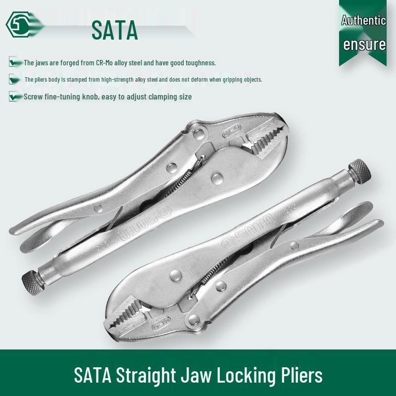 SATA 7-inch/10-inch Straight Jaw Pipe Pliers with Teeth, Models 71202/71203