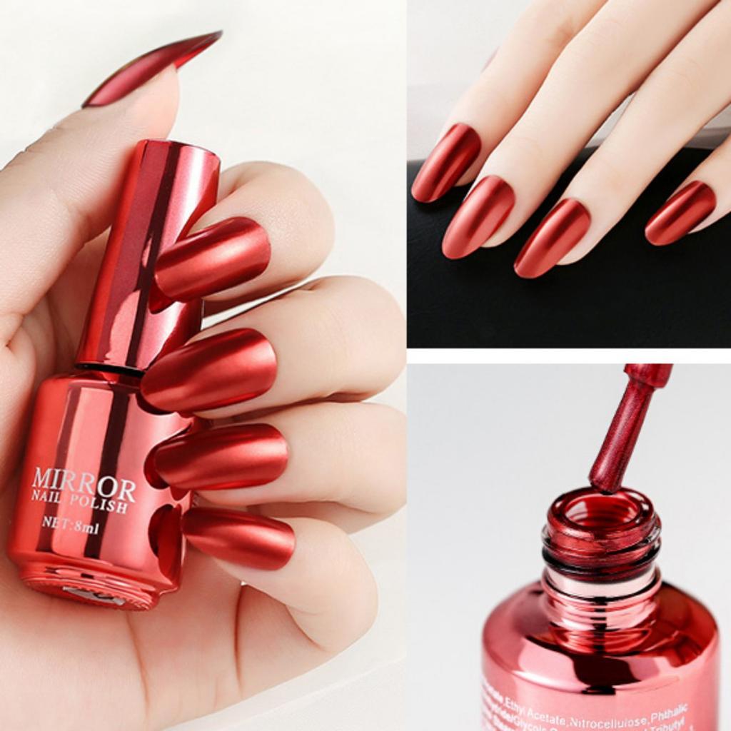 Зеркальный лак для ногтей с эффектом металлик, стойкий глянцевый лак для ногтей без запекания