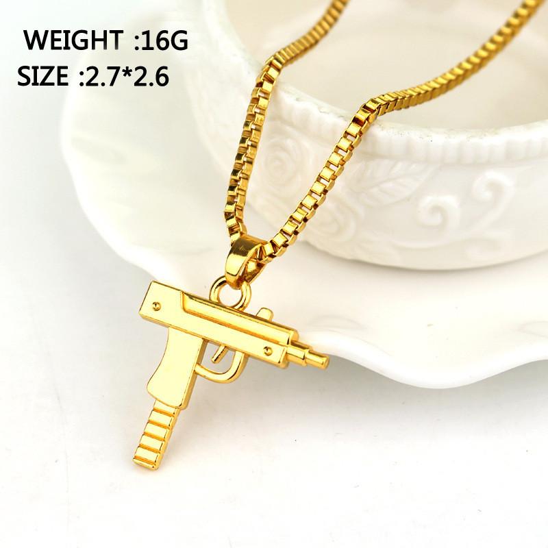 Submachine Gun Uzi Alloy Pendant Trendy Chain Necklace With Design Geometric