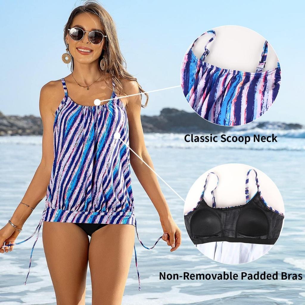 CHARMLEAKS Женские блузоны, топы-танкини, только свободный крой, топ для плавания, купальный костюм с овальным вырезом, верхний мягкий купальник, верх без дна
