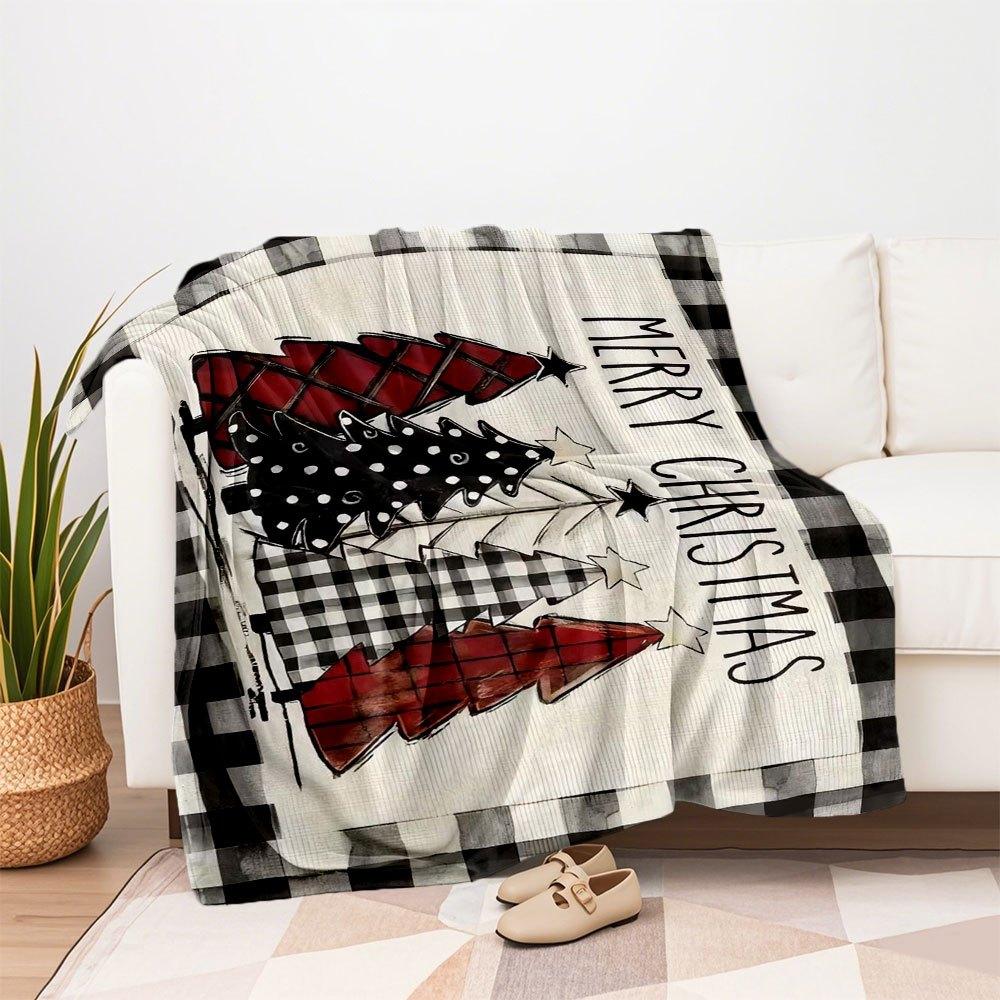 Christmas Tree Buffalo Plaid Flag - Merry Christmas DecorationsBlanket Flannel Throw Blanket for Sofa, Bed, Travel, Camping, Office, Couch,