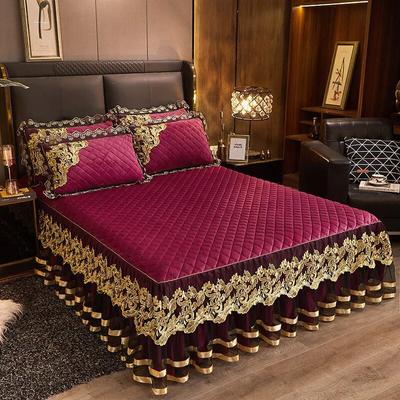 Бархатное стеганое покрывало с золотой вышивкой, плотное покрывало размера «queen-size», мягкая теплая кружевная юбка с рюшами, 2 наволочки, 200x220, зеленый