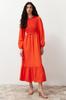 Women's Hijab Dress New Season Fashion Orange Gipe Detailed Crew Neck Woven Dress