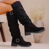 2025 осень и зима новые плиссированные ботфорты-чулки женские облегающие ботинки толстый каблук толстая подошва замша большой размер рыцарские ботинки
