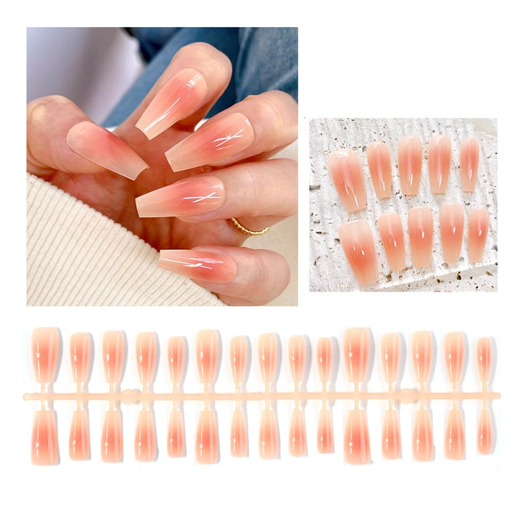 30Pcs Long Press On Nails Coffin French Fake Nails Tip Gradient Acrylic Nails Glossy False Nails for Women Girls