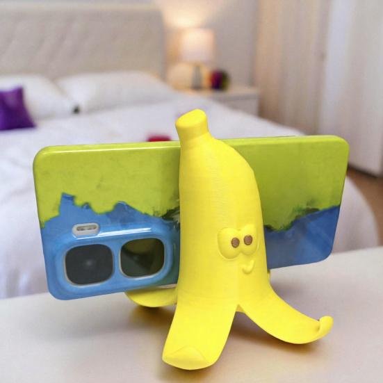3D-печатная подставка для телефона в виде улыбающегося банана, Милый фруктовый декор для стола, Устойчивая поддержка для горизонтального и вертикального размещения, Гибкая мобильная подставка для стола