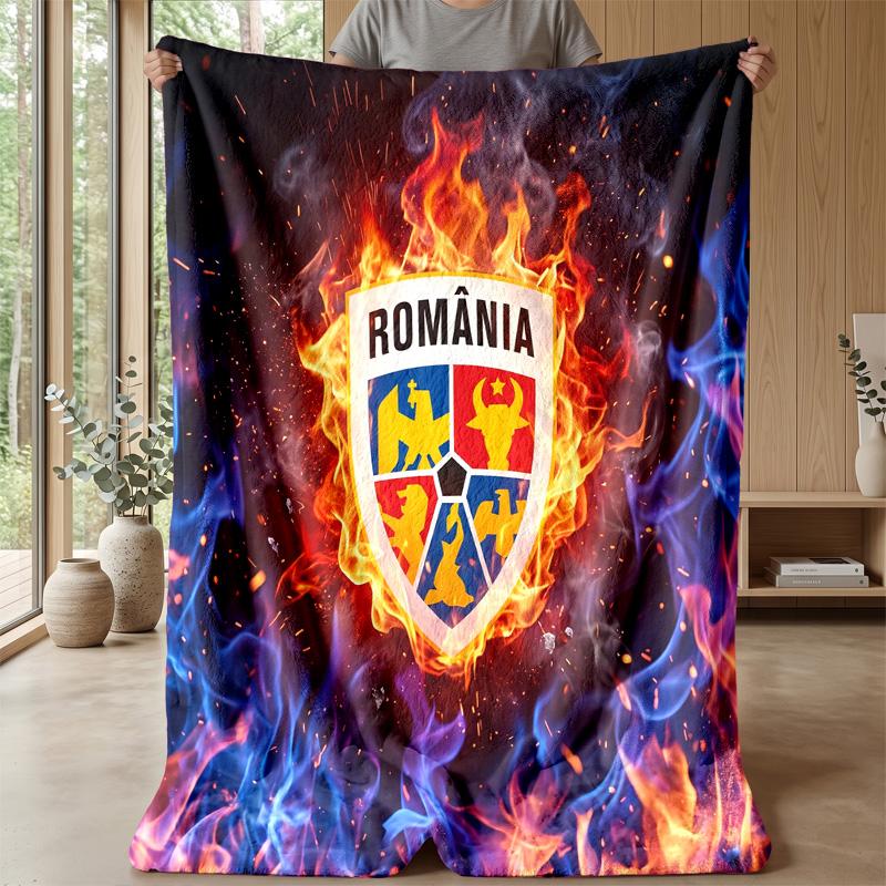 Romania Football Printed Flannel Blanket Skin Friendly Warm Decorative Throw for Indoor Couch Bed Daily Use