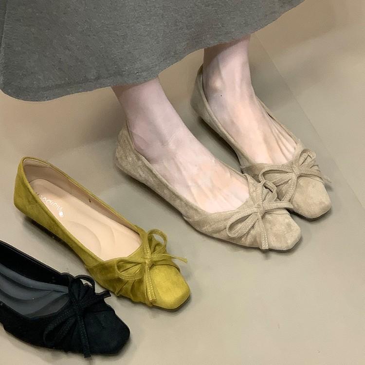 [Fanfna] 2025 осень новые туфли-лодочки с бантом и светлым вырезом, универсальные, в сказочном стиле, на низком каблуке, модная женская обувь